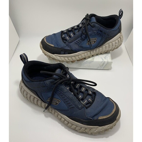 - Sketchers Mens Monster Air Cooled Memory Foam Size 9 Blue Sneakers Leath…